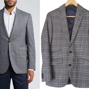 Ted Baker Grey Plaid 100% Wool Blazer